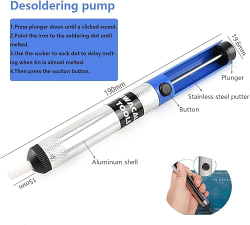 Miniatura 20 de NEWACALOX - Kit de soldador, pistola de soldadura manual automática de soldadura, herramienta de soldadura, bomba de desoldadura, pinzas para placa
