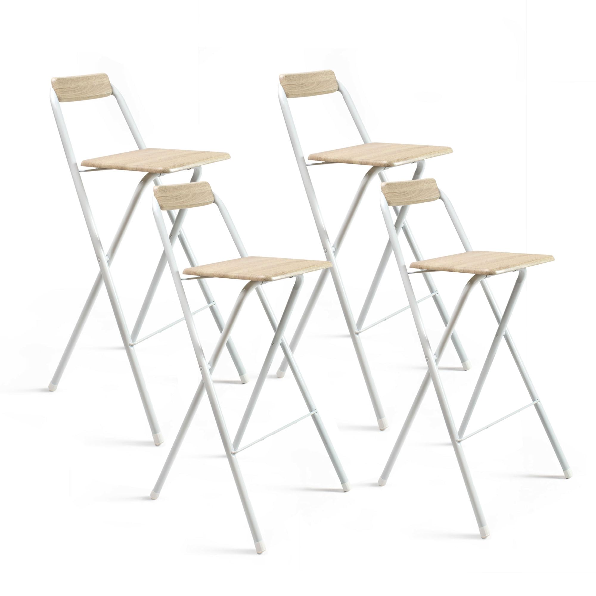 THE SECRET HOME - Pack de 1,2 y 4 Taburetes Altos con Respaldo- Asiento Plegable de Metal y Madera - Ideal para Cocina (1, Madera Natural/Negro, 49x97x47cm) (4, Madera Clara/Blanco, 49x97x47cm)