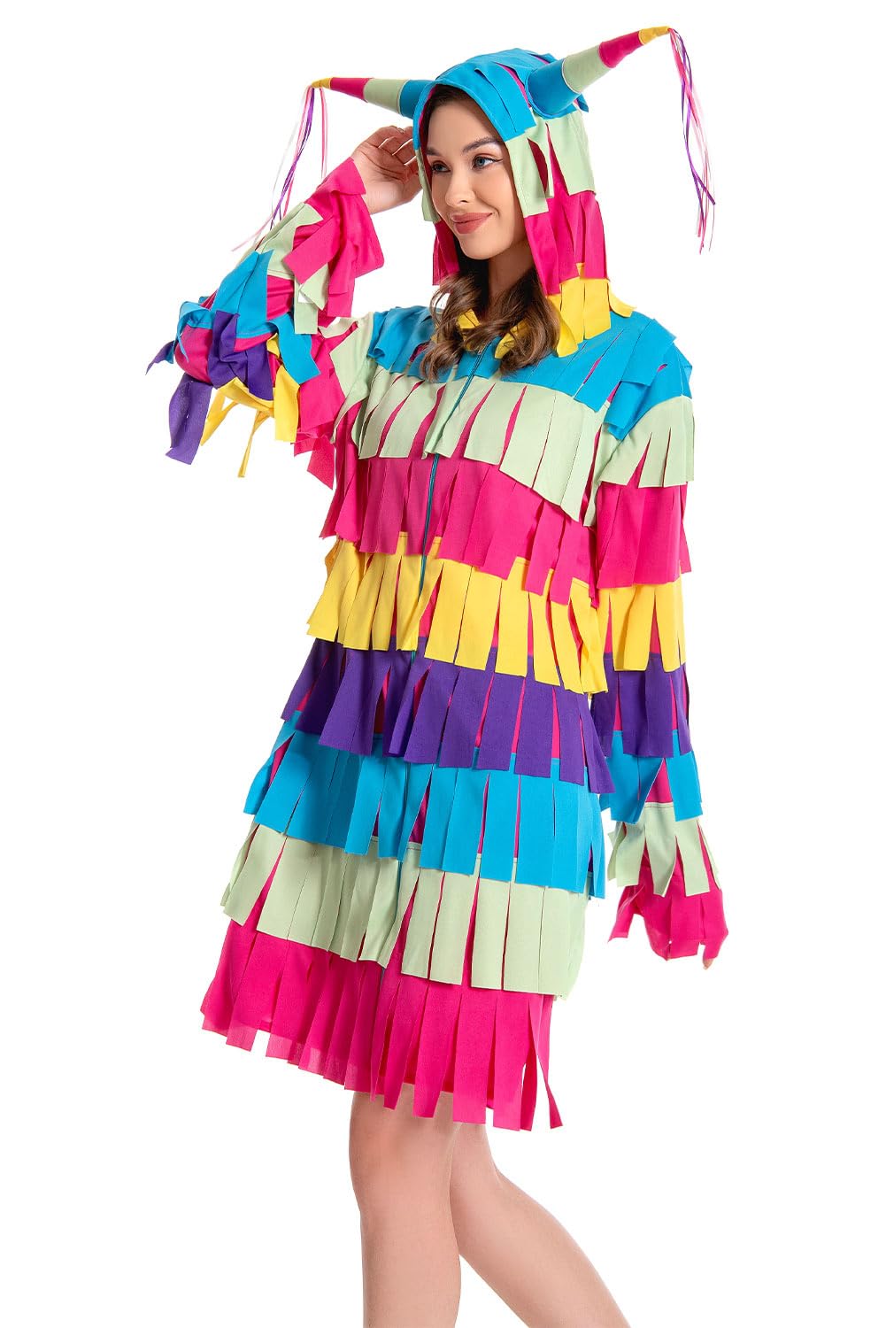 Noiclub Disfraz de piñata para mujer, con flecos de colores, disfraz de carnaval para adultos, disfraz de Halloween
