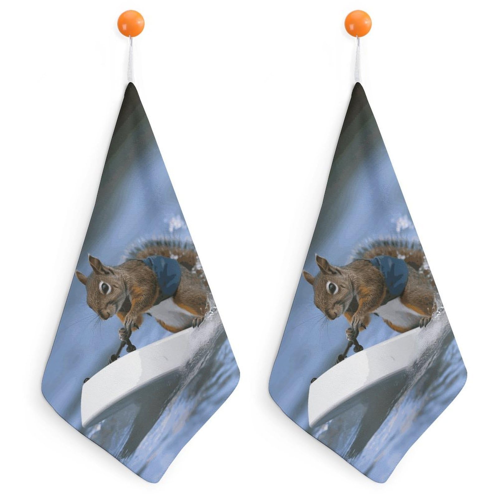 LDGSUPH Water Skiing Squirrel Hand Towels Fashion Hand Face Towel with Hanging Strap Absorbent Soft Decorative Towel Fade Resistant Cozy Face Cloths for Kitchen Gym Bathroom Towels 2PCS