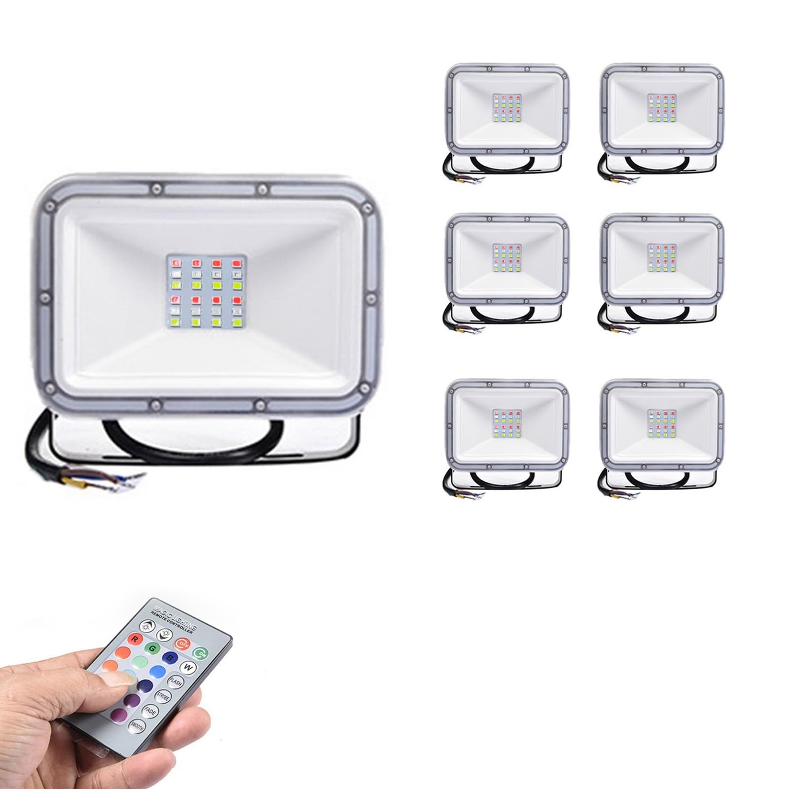 HBBursts ﻿Outdoor Decor 20W LED Flood Light with Remote, IP65 Waterproof RGBW Security Lights, Floodlight for Yard, Garden, Playground, Basketball Court(6 Packs)