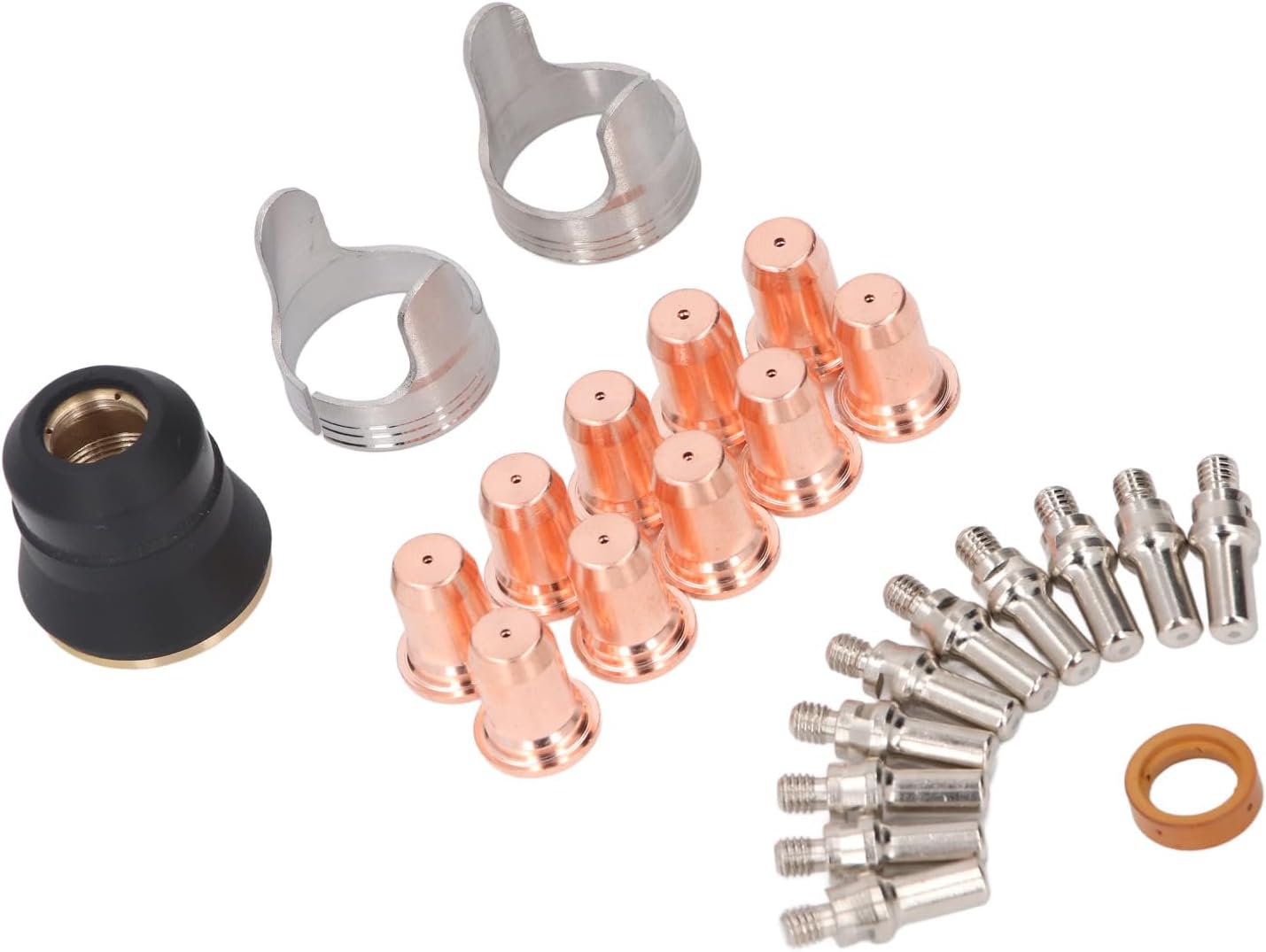 24PCS Cutting Torch Consumables Set, Plasma Cutter Electrode Nozzles, Protective Cover and Stand Off Guide - Durable Brass Construction, Easy Maintenance, Wide Compatibility