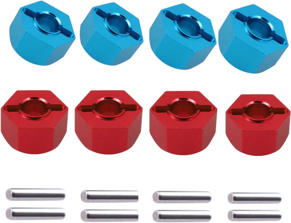 8 pcs/Set 12mm hex Adapter,Aluminum 12mm hex hubs adapters 7mm Thickness for 1/10 HSP HPI Redcat RC Buggy Slash 4wd etc Upgraded Part(Blue+Red)