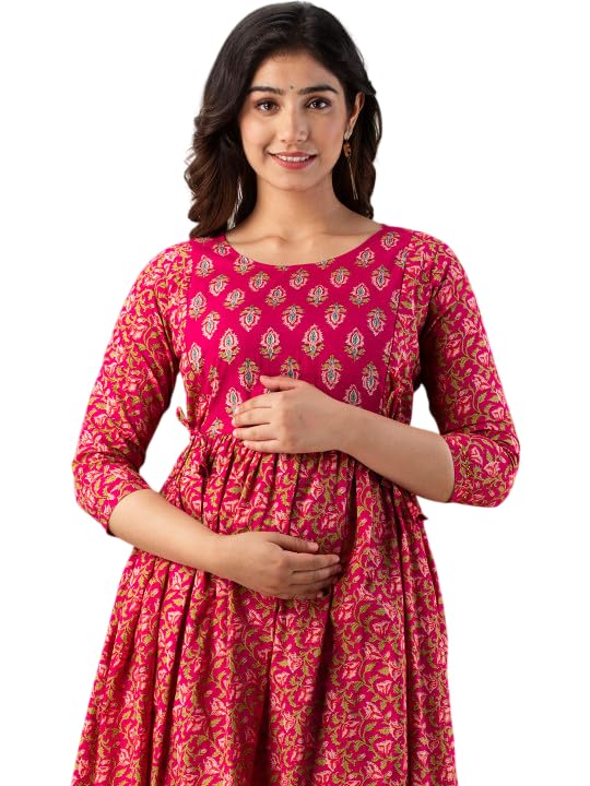 Women's Maternity Feeding Dresses for Women, Easy Breastfeeding Dress, Cotton Blend Anarkali Dress with Nursing Zip for Pre & Post Pregnancy-picture-49