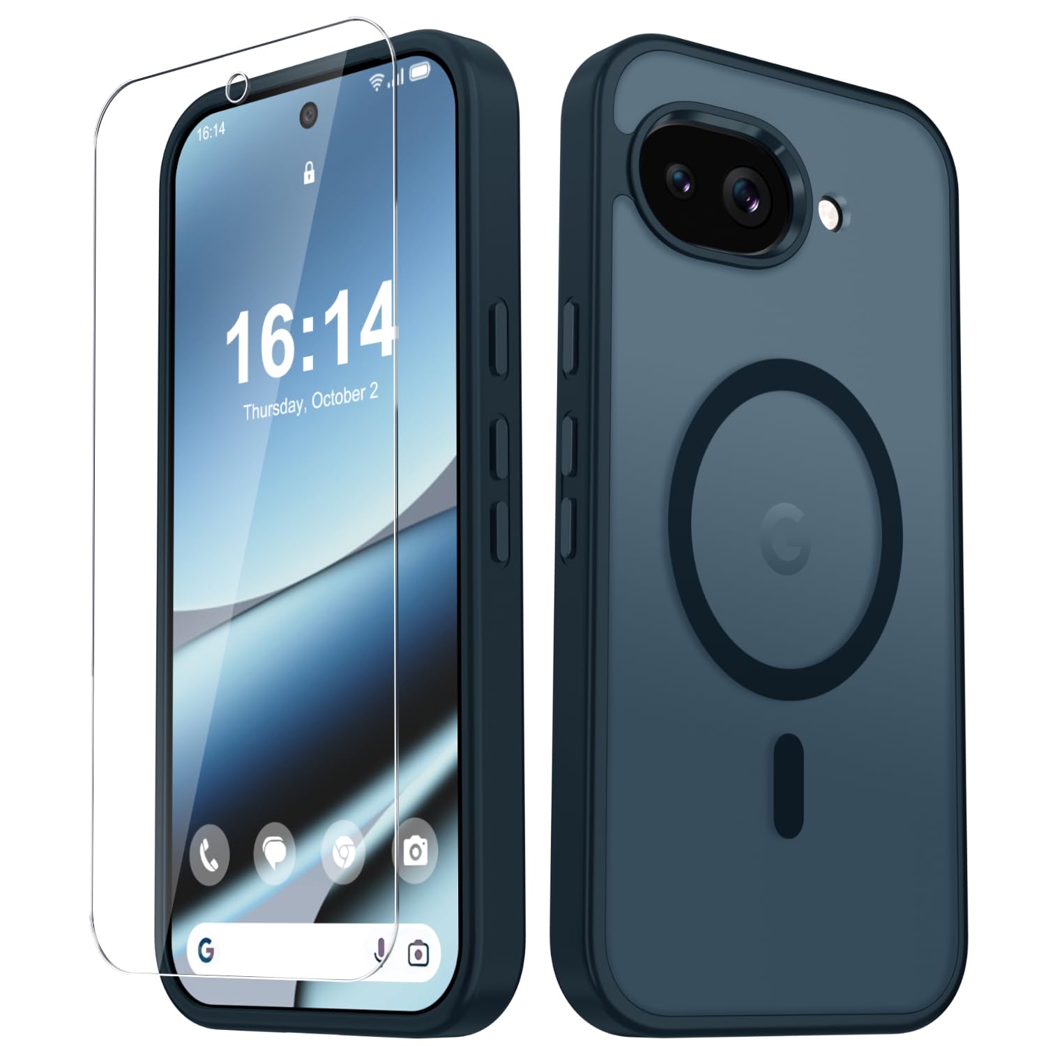 for Google Pixel 10a Case, Matte Magnetic Phone Cover, Navy Blue | Fit for MagSafe, Screen Protector included, Shockproof Military Grade Protection, Translucent Frosted Back