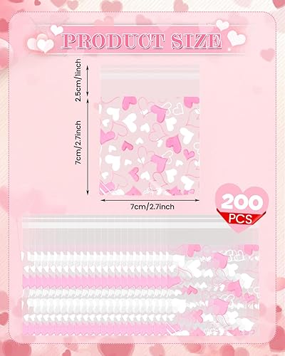 Miniatura 3 de RAYNAG 200 bolsas de galletas de amor rosa con sello, bolsas individuales de celofán para galletas, pasteles, postres, golosinas panadería