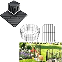 VANCASTLE 9 Pack Interlocking Deck Tiles, 12"x12" Patio Pavers- Decorative Garden Fence Outdoor, 10 Panels Rustproof Metal Landscape Barrier Fence, Toatal 10FTL x 24INH Design A