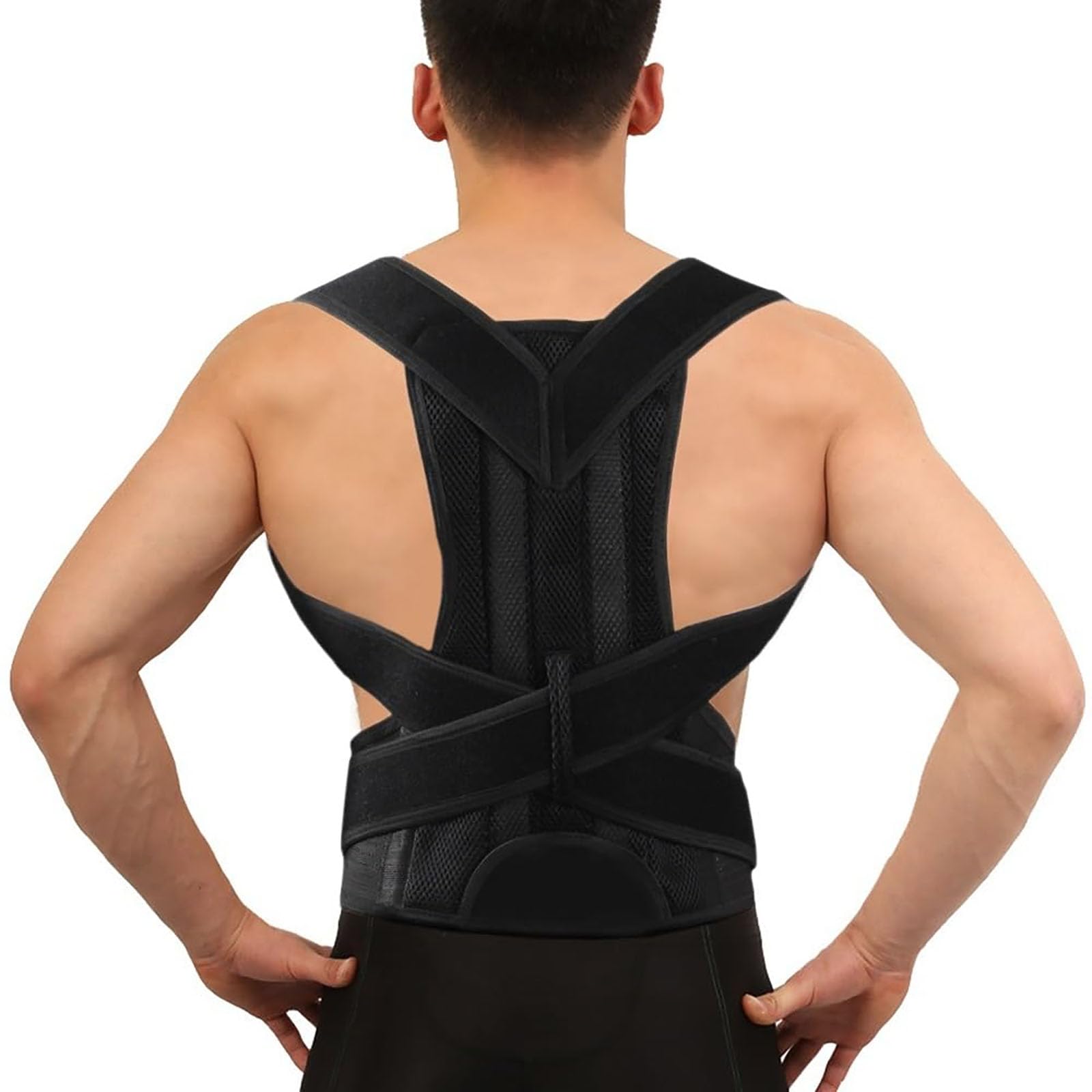 Corrector de postura de hombro para adultos, soporte de espalda para escoliosis para hombres y mujeres, cinturón de soporte de espalda completa, soporte de cuello ajustable, mejora la postura de la e