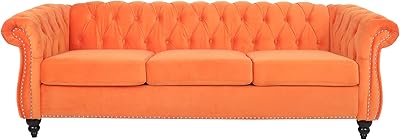 NOSGA Large Sofa, Modern 3 Seater Couch Furniture, Three-seat Sofa Classic Tufted Chesterfield Settee Sofa Tufted Back for Living Room (Orange)