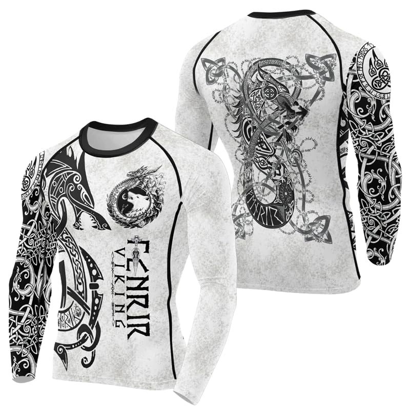 FORMONIES POD Viking Men’s Fight Rash Guard Long Sleeve Baselayer Cool Dry BJJ MMA Jiu Jitsu Compression Shirt