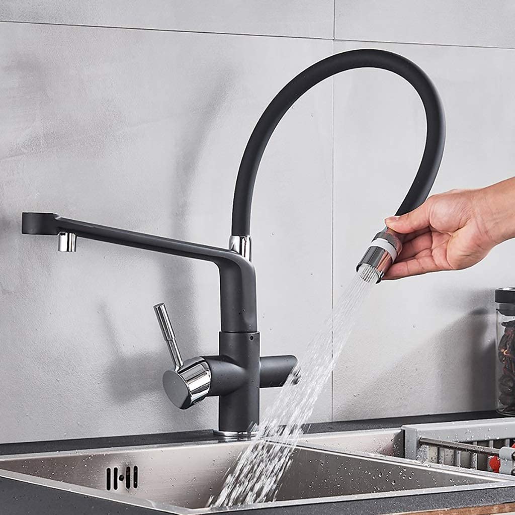 Grifos monomando para fregadero, grifos de cocina con filtro, grifo mezclador de rotación extraíble de 360 ​​grados grúa de agua pura para grifos de agua filtrada de cocina grifo para fregadero/oro