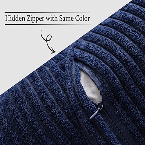 Image of MIULEE Decorative Throw Pillow Covers for Couch Bed Livingroom 20x20 Inch Set of 2 Navy Blue Boho Accent Throw Pllows Broadside Striped Patchwork Soft Corduroy Summer Coastal Pillowcases