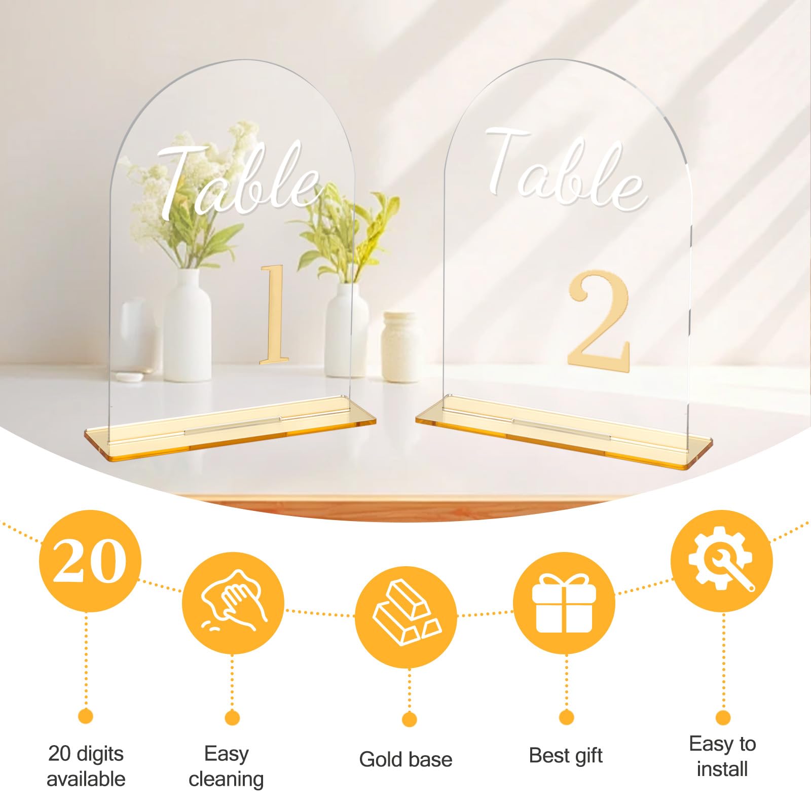 Lot de 20 numéros de table en acrylique transparent - 14 x 17,8 cm - Réutilisables - Chiffres de 1 à 20 - Pour mariage, fête, anniversaire - Décoration de table