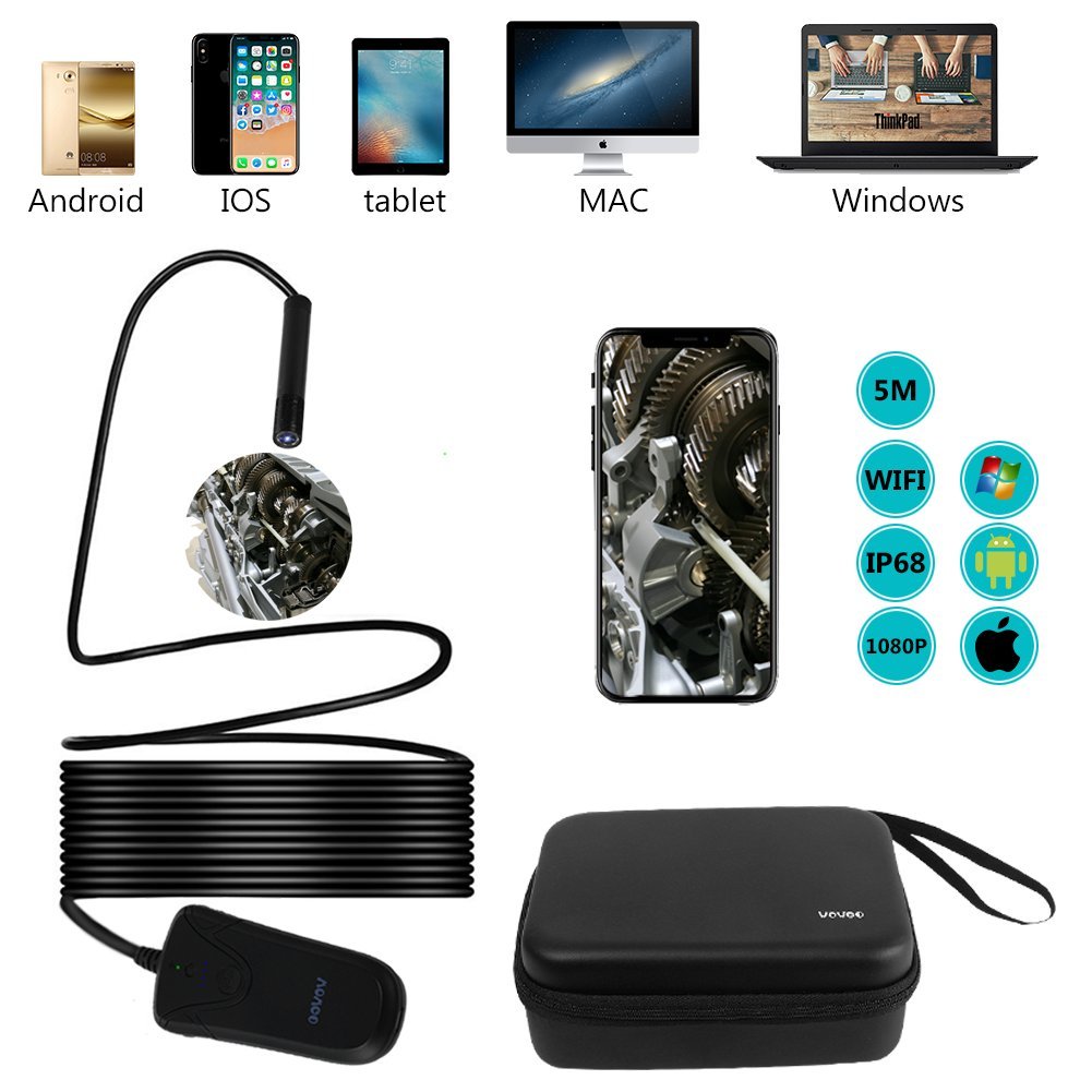 GOAMZ USB Wifi IOS Endoscope Inspection Camera Borescope 1080P HD Waterproof With Light For Android IPhone,Flexible in Car,Air Condition or Other Device