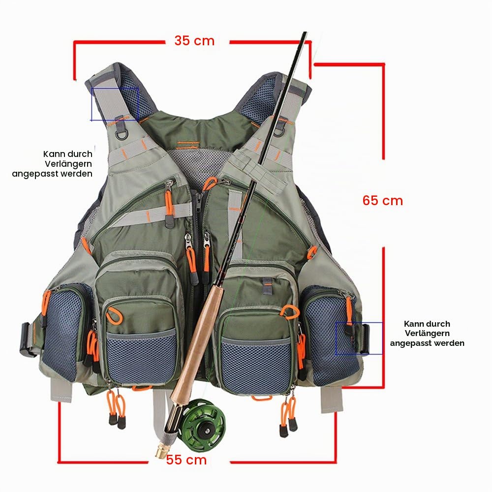 Kylebooker Fliegenfischen Weste Angelweste Einstellbare Größe Maschen Multi-Taschen Jacke