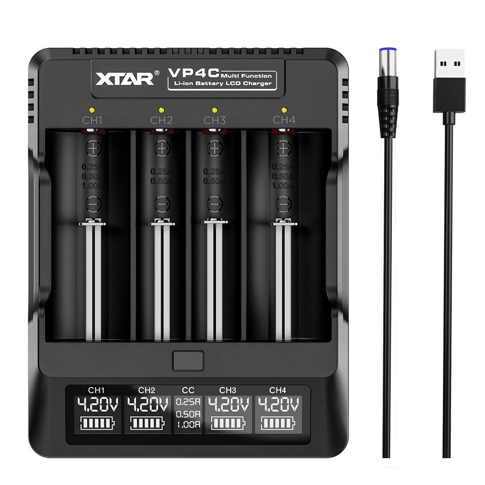 XTAR VP4C 18650 Caricabatteria universale con display LCD a 4 baie per 10440 18700 20700 21700 22650 25500 26650 32650 batterie Mostra tensione della batteria corrente capacità