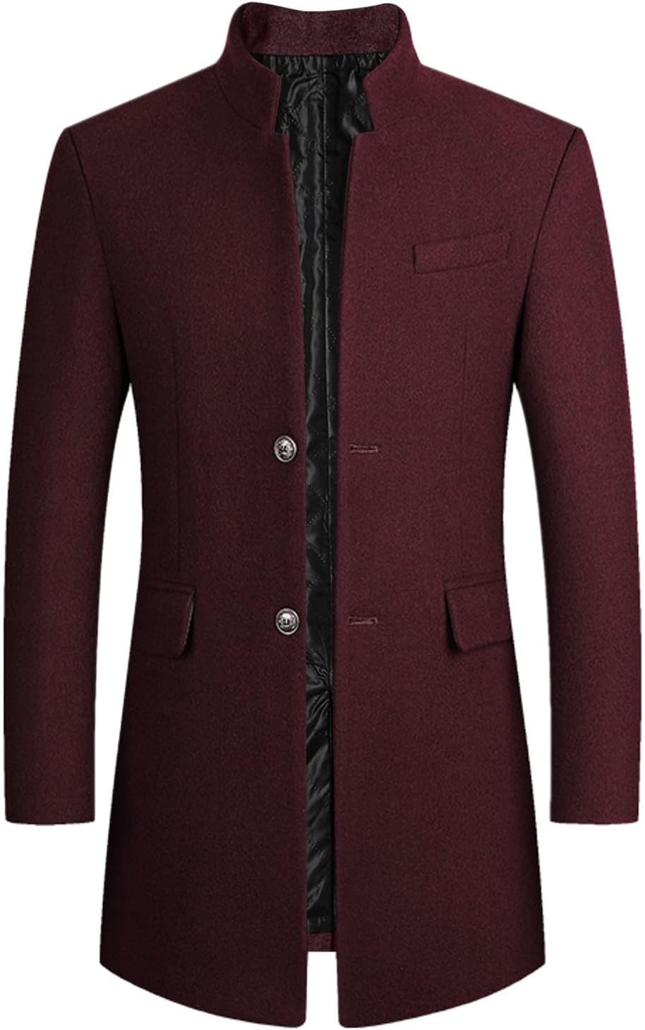 Mens Woolen Trench Coat Classic Single Breasted Slim Fit
