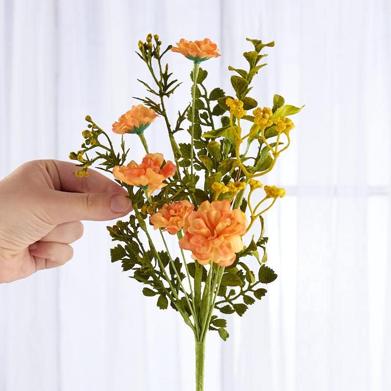 Miniatura 4 de Factory Direct Craft Grupo de 2 tallos de caléndula artificial y follaje flocado para arreglos de verano a exhibiciones de otoño