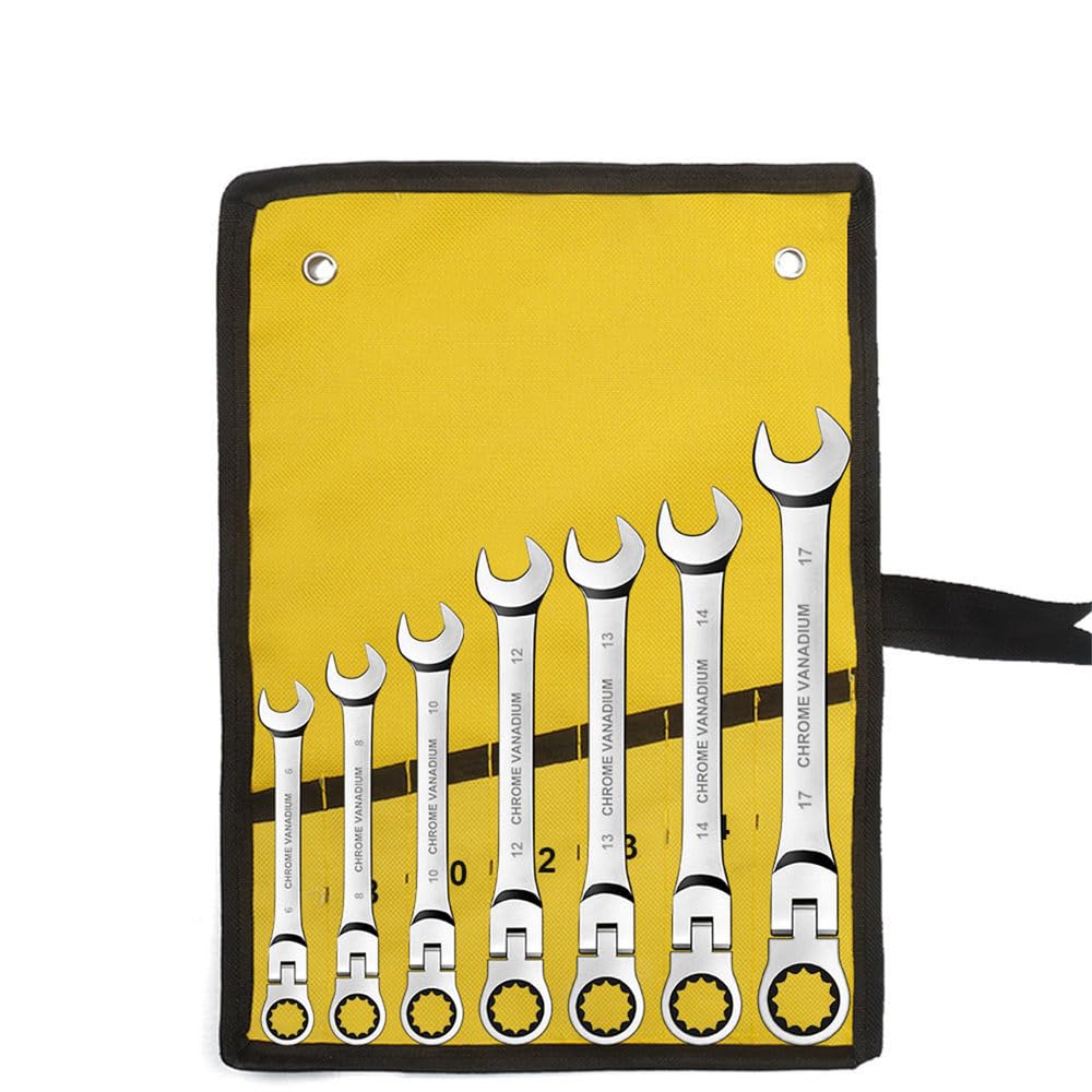 Setngb Ratchet Wrench Ratcheting Combination Wrench Set Metric Flex Head Ratcheting Wrench, Chrome Vanadium Steel Spanner With Bag,,7Pcs