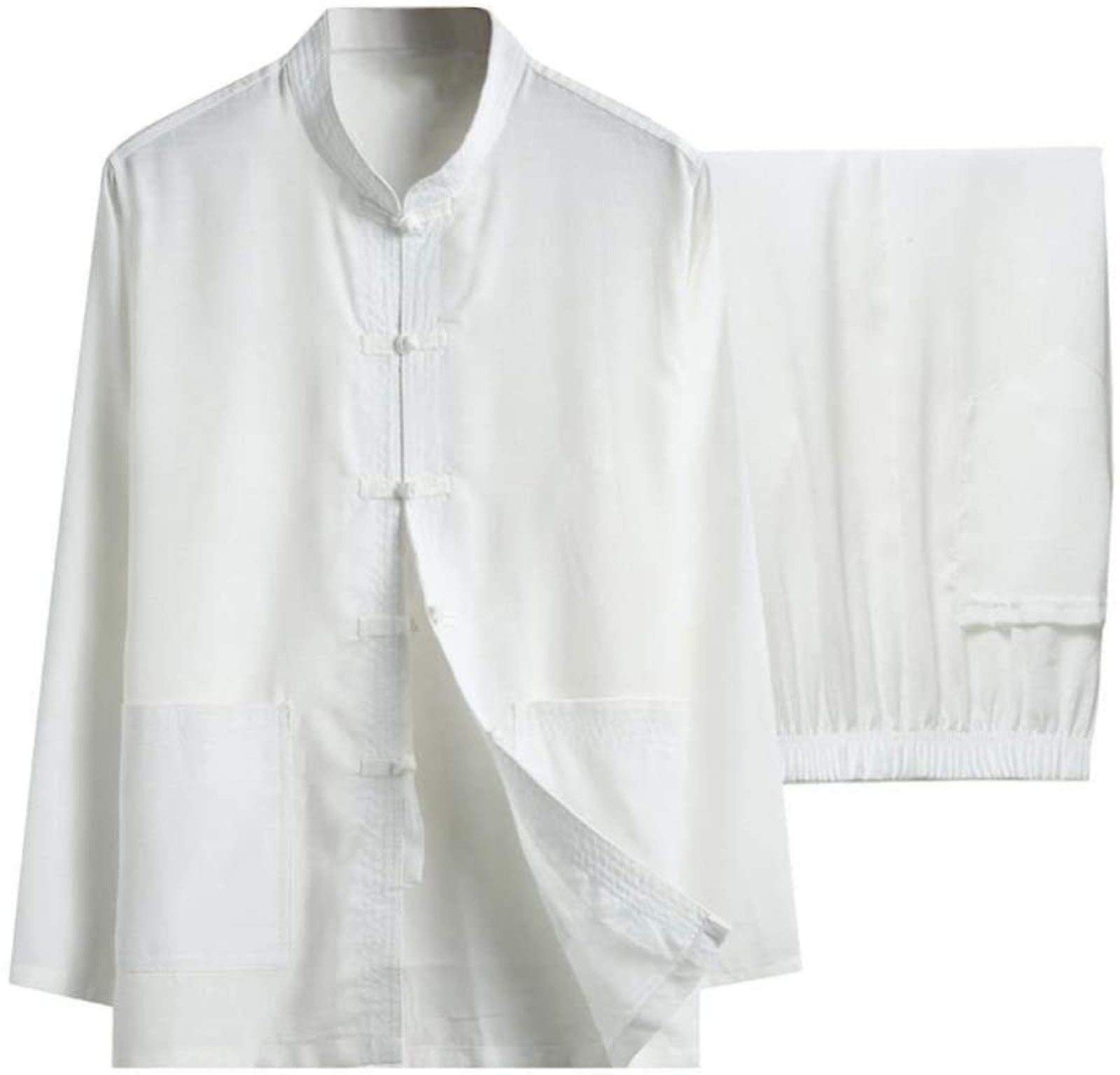 Tai Chi Uniform Men, Cotton Linen Tai Chi Set-dwa kawałki chiński tradycyjny strój tang sztuki walki koszule spodnie, biały-L