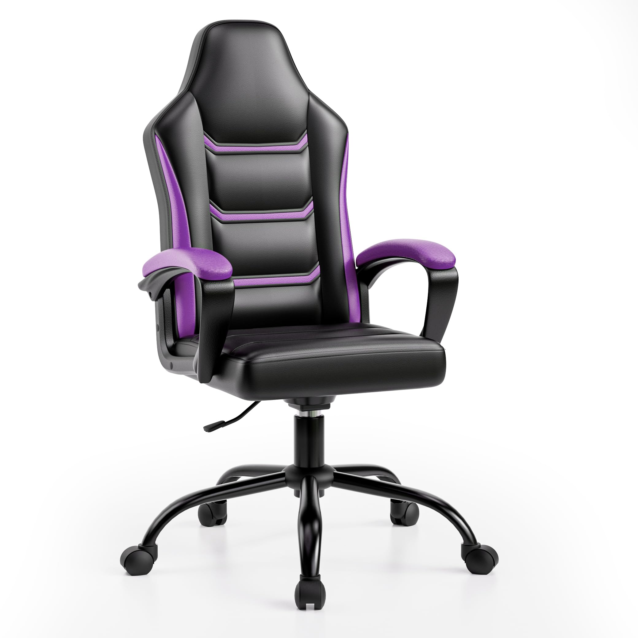Fruyyzl Silla Gaming Azul, Silla Gamer Adulto Ajustable en Altura, Cadeira Gaming de Cuero PU, Silla de Escritorio con Ruedas, Silla Ordenador Cómoda para Adultos y Adolescentes (Morado)