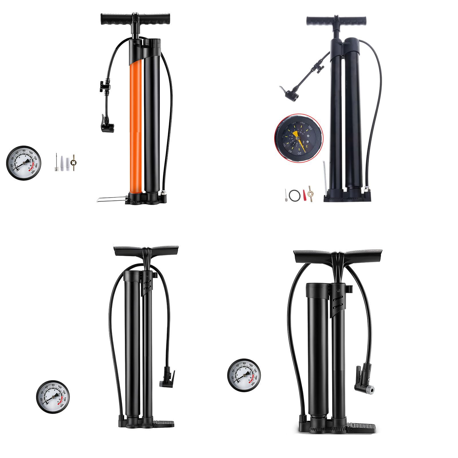 Fahrrad Standpumpen mit Manometer, manuelle Luftpumpen, Fahrrad Reifenfüller für Rennräder, Mountainbikes, Sportbälle, Hand Luftpumpe