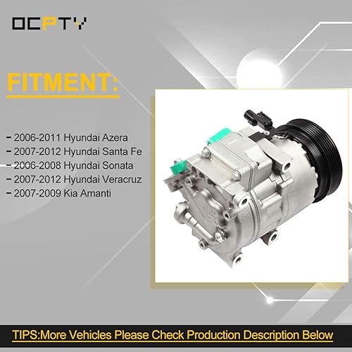 Miniatura 8 de OCPTY Compresor de CA para 2006-2013 para Hyundai Azera para Santa Fe para Veracruz para Kia Amanti para Kia Magentis para Optima para Sorento 2.7L