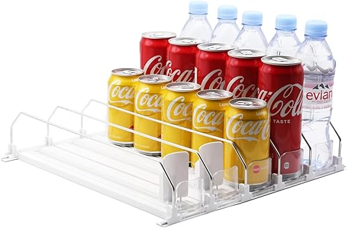 Dispensador de bebidas para nevera, dispensador automático de latas de soda Pusher Glide para refrigerador y ancho ajustable, almacenamiento de 25