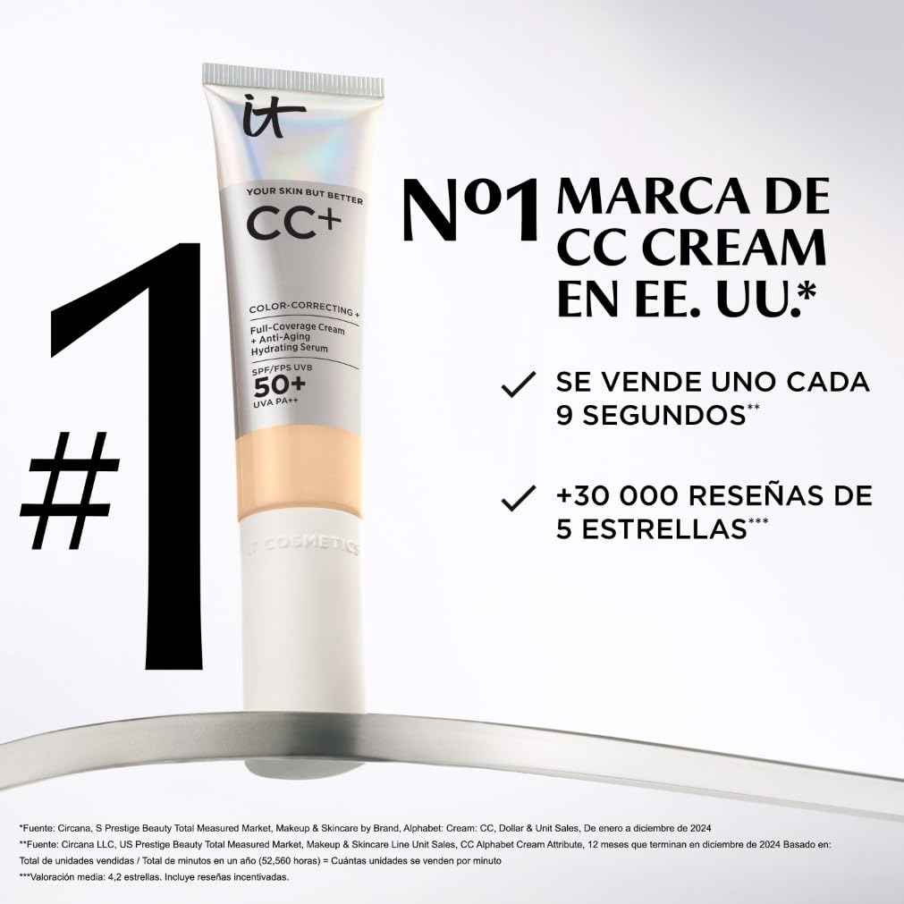 IT Cosmetics, Base de Maquillaje, Tratamiento Antiedad e Hidratante con SPF50+, Cobertura Total, Acabado Natural, 12 Tonos Disponibles, Medium, YSBB CC+, 12ml — view 11