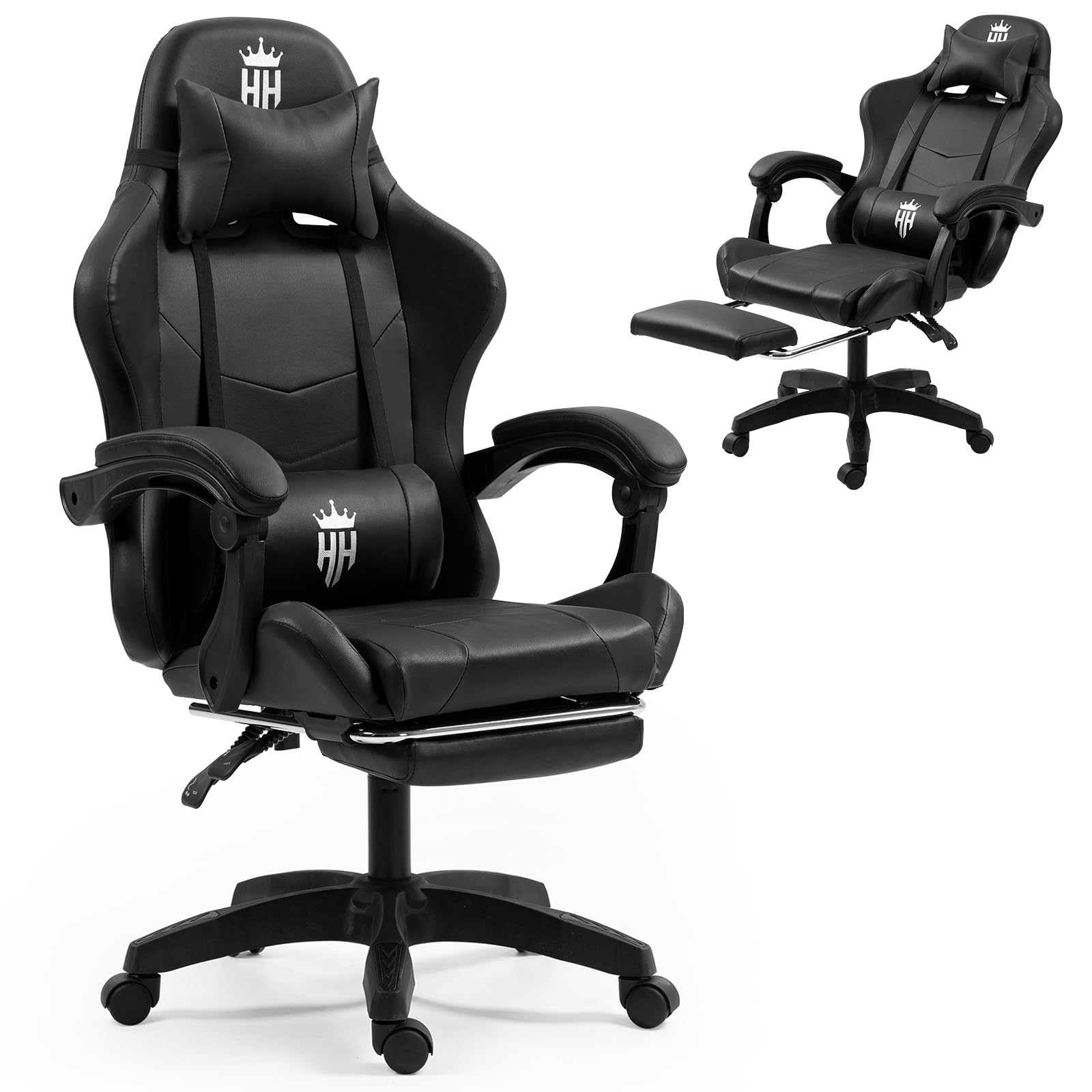 Gaming Chair with Footrest Ergonomic Computer Chair for Adult, Adjustable Headrest, Lumbar Pillow, Large Size Reclining Gaming Chair Big and Tall with
