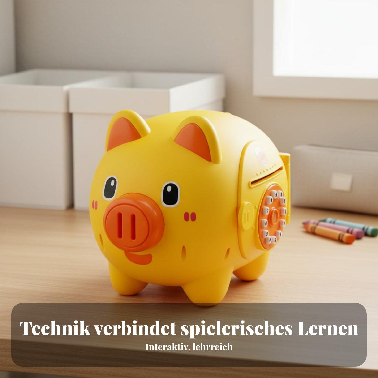 Tirelire Électronique Enfant Banquette Coffre Épargne Boîte Économies Banque Jouet avec orisée et Effets Sonores de Passe Personnalisable Pavé Simulé, Jaune