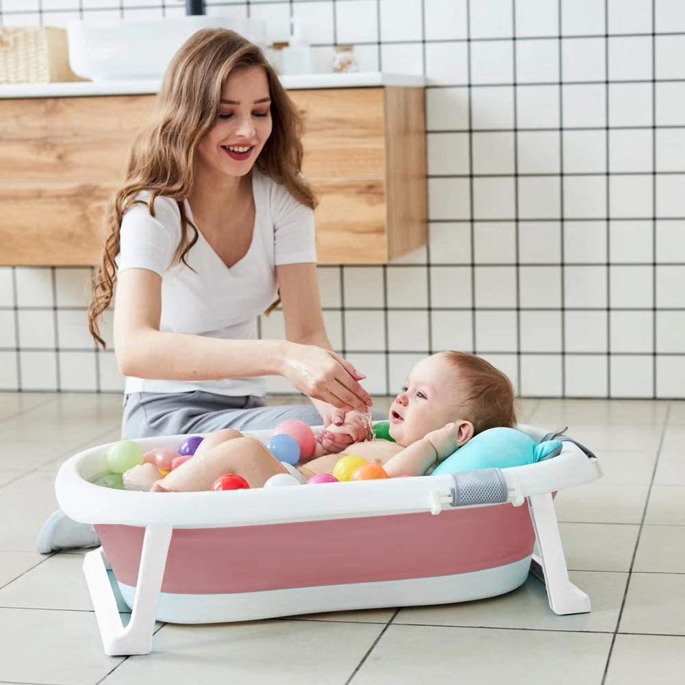 Bañera Plegable Portátil, SPA Niños Plástico Antideslizante para Ducha, Mantenimiento Eficiente De La Temperatura 84x48.5x20cm,Pink
