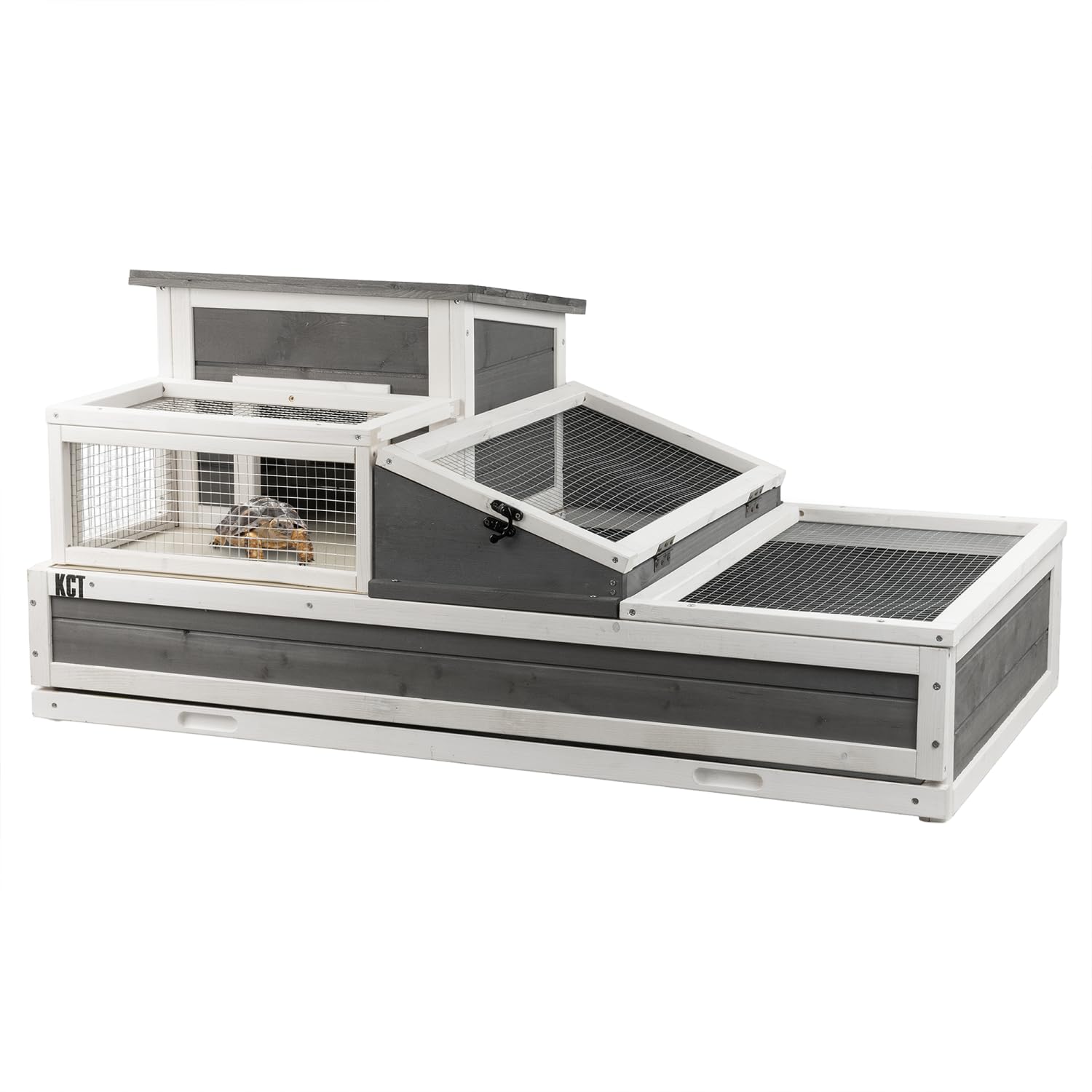 KCT Wooden Tortoise House 2 Layer 3 Room Openable Roof Balcony Activity Run Enclosure