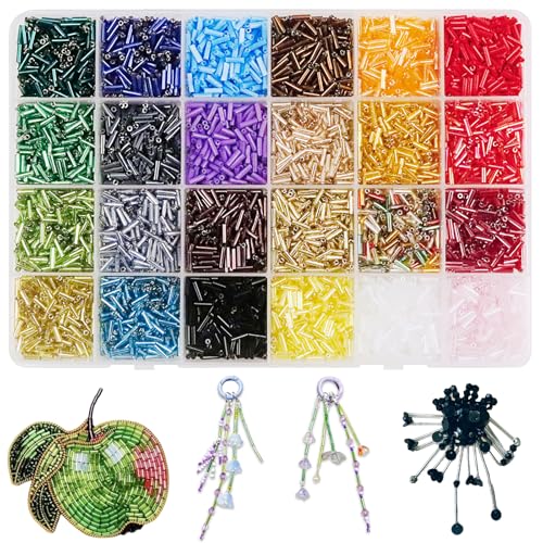 24 Colors Tube Beads Kit 7.6Oz Glass Bugle Beads 0.240.08 Inch Small Seed Ideal for DIY Bracelets Necklaces Embroidery and Handmade Gifts Decoration