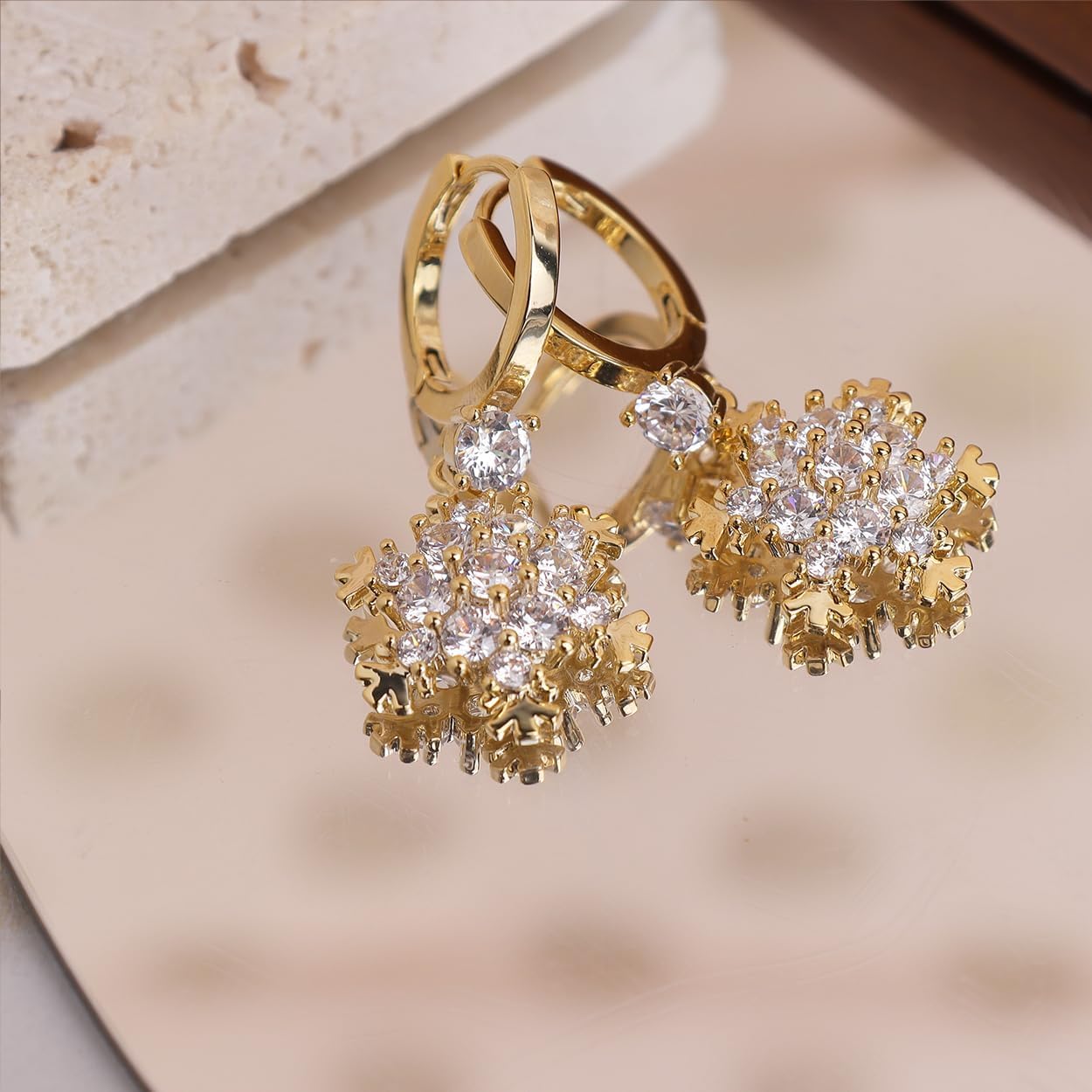 Gold Silver Maple Flower Stud Earrings for Women, Dainty Cubic Zirconia Pearls Autumn Hypoallergenic Earings Prom Wedding Accessories Jewelry Gift - Image 3