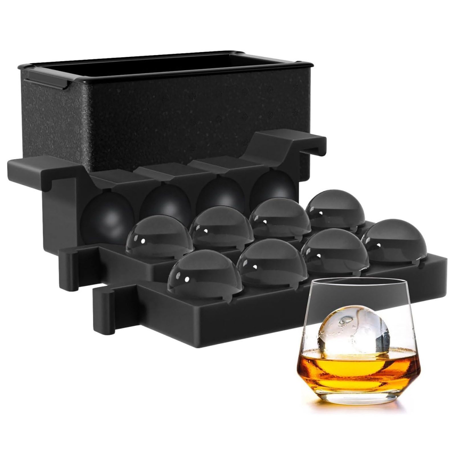 Silikon-Eiswürfelbehälter-Set, 5.1cm Kugel-Eisball, lLeicht Herauszuspringen,Perfekt für Whisky, Cocktails, Babynahrung, wiederverwendbar & BPA-frei, Ideale Geschenke für Männer (Schwarz)
