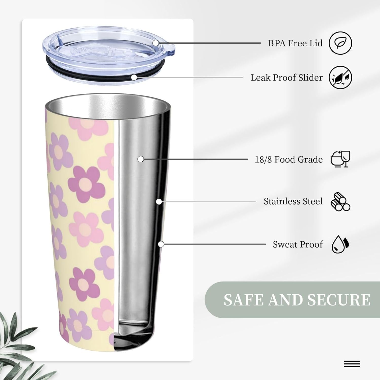 Daisy Flower 20oz Tumbler with Lid and Straw for Women, Retro Floral Aesthetic Insulated Mug Cartoon Purple Groovy Flowers Stainless Steel Tumbler Double Wall Vacuum Travel Mug Coffee Cup - Image 5