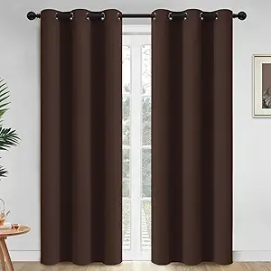 Yakamok Blackout Curtains Room Darkening Thermal Insulated Window Panels,Solid Grommet Top Drapes for Bedroom/Living Room(42Wx84L, Chocolate Brown, 2 Panels)