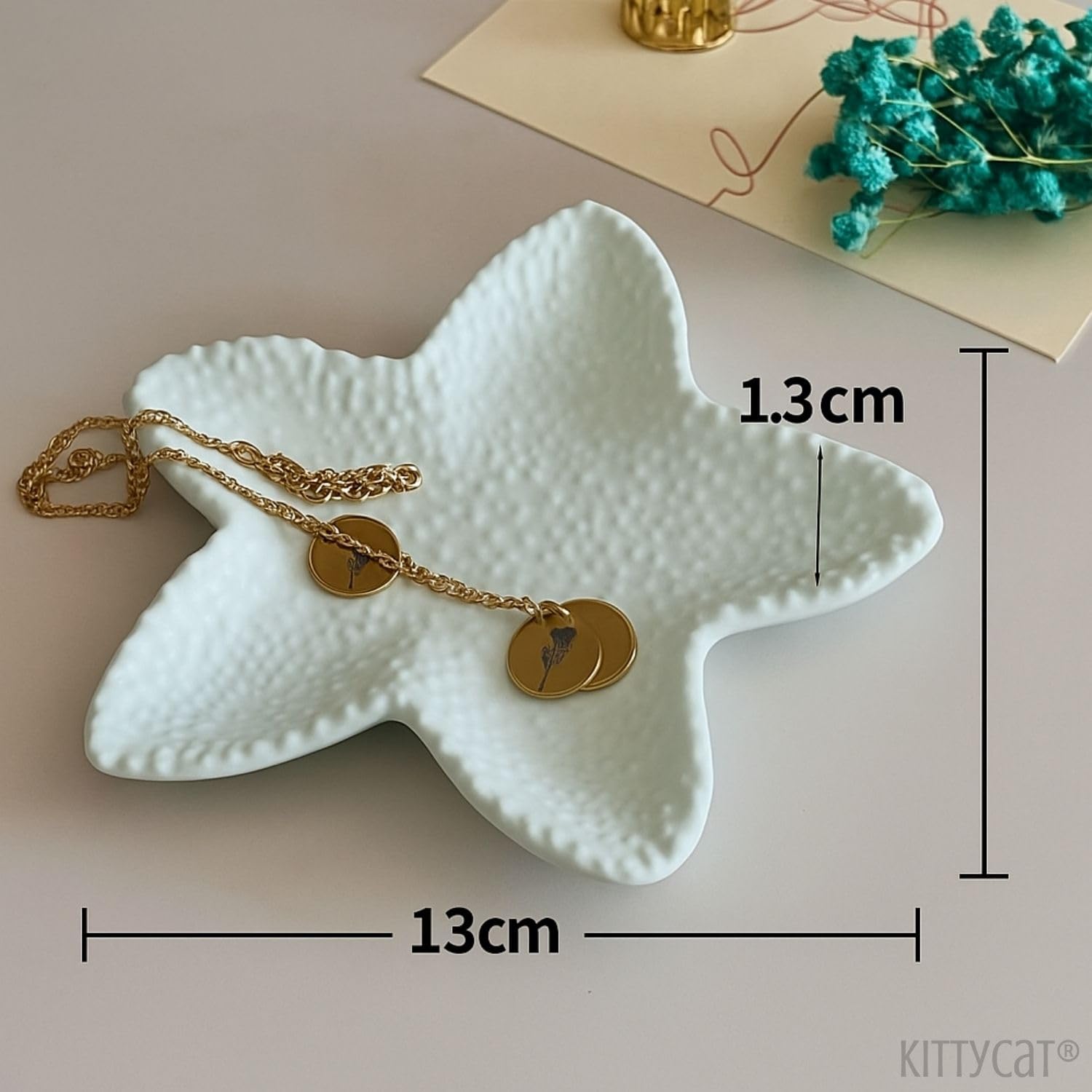 Kitty Cat® Starfish-Shaped Trinket Tray – Coastal Jewelry Dish for Rings, Earrings Small Accessories | Elegant Display & Photography Prop Multi-Functional Candle Holder Home Décor (13x13cm) (Starfish) — Amazon image 4