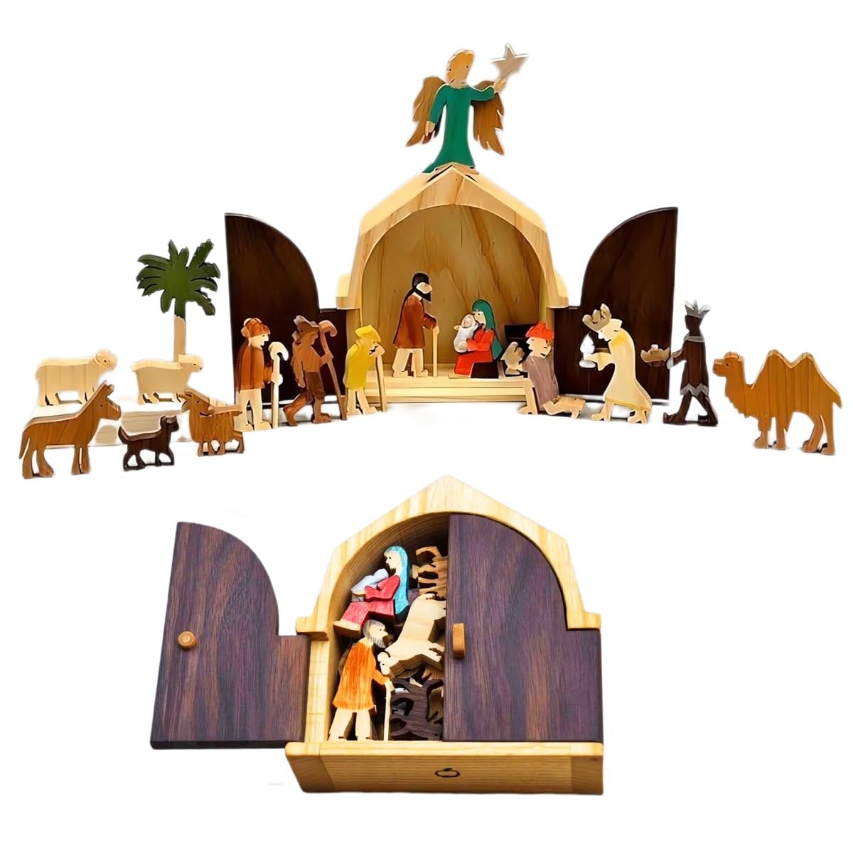 BAFRA The Christmas Story Unique Nativity Set Wooden Nativity Scene,18 Pcs Christmas Nativity Scene Set,Wooden Nativity Set Religious Christmas Decoration Crafts