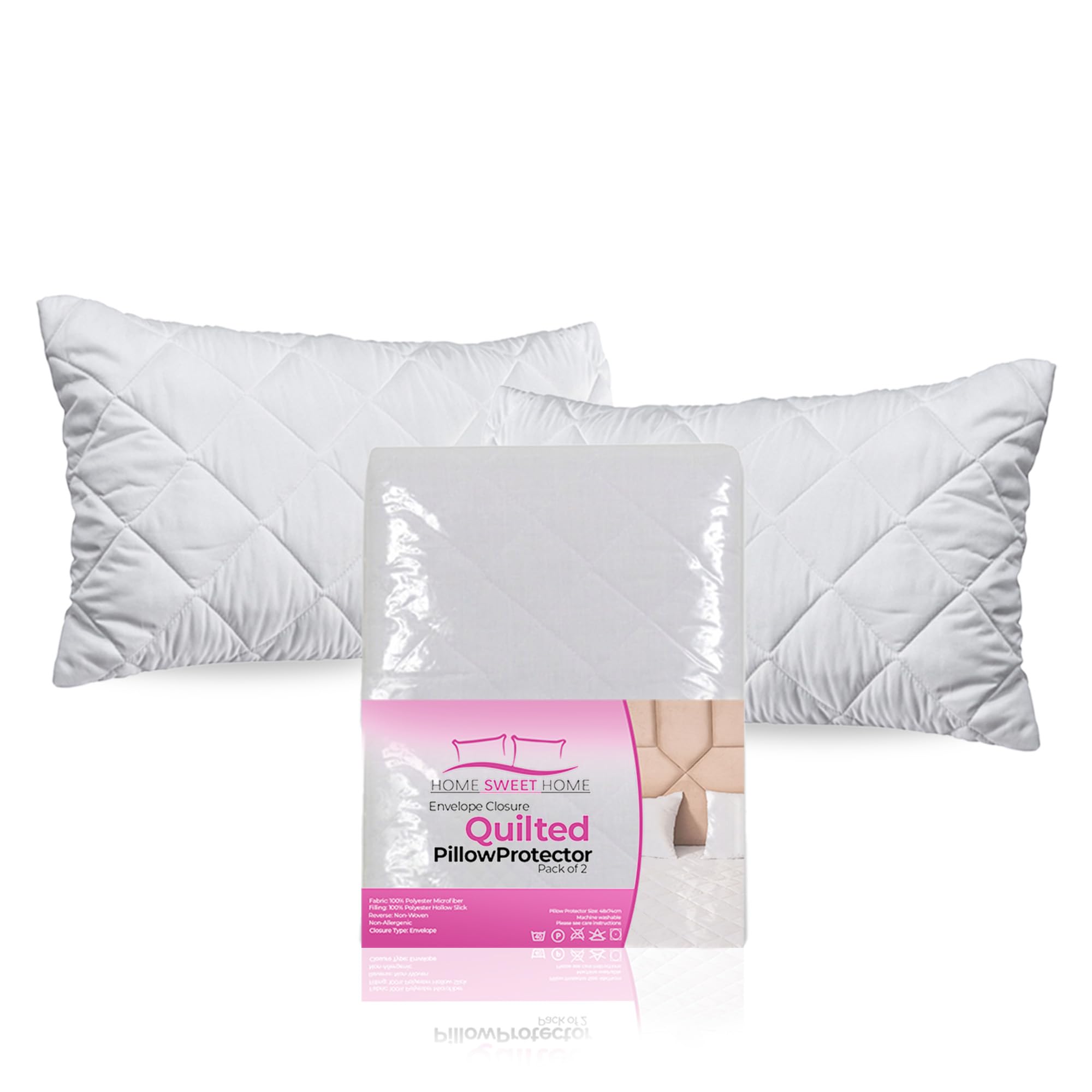 Snug City Quilted Pillow Protector 2 Pack White Microfibre Envelope Closing
