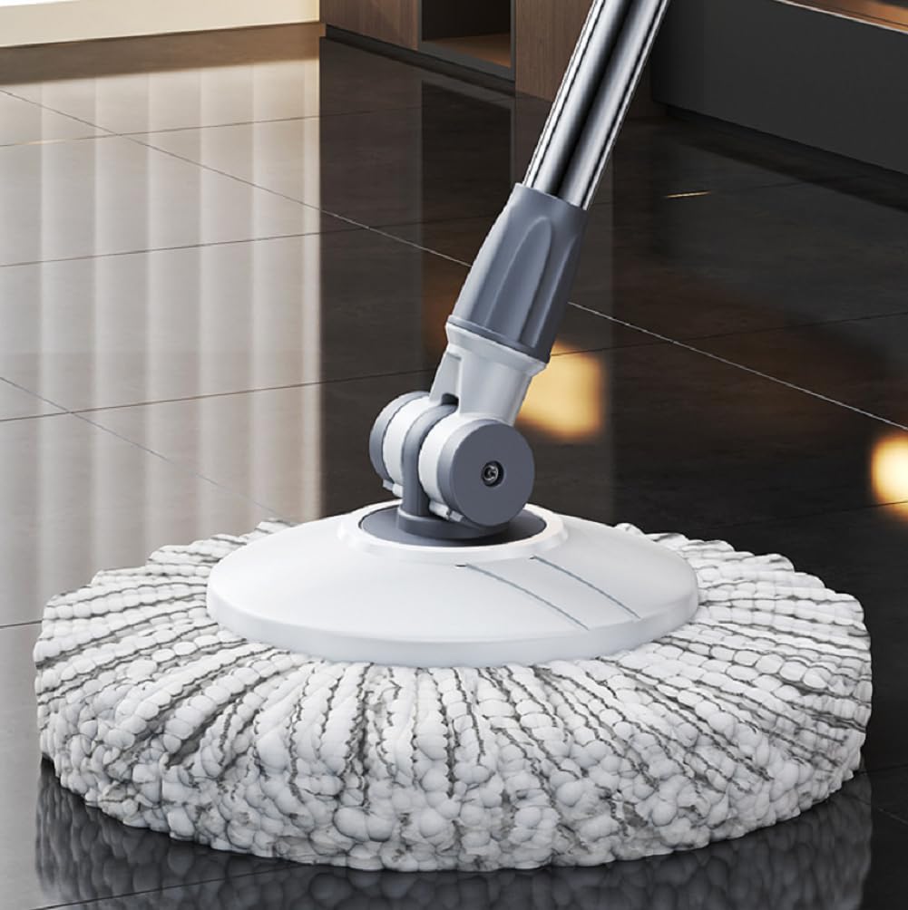 Spin Mop Lavapavimenti con Sistema di Strizzatura Manuale Attivabile Attraverso Il Manico, Set per La Pulizia dei Pavimenti con Secchio E Cestello in Acciaio Inox, Panno 100% Microfibra