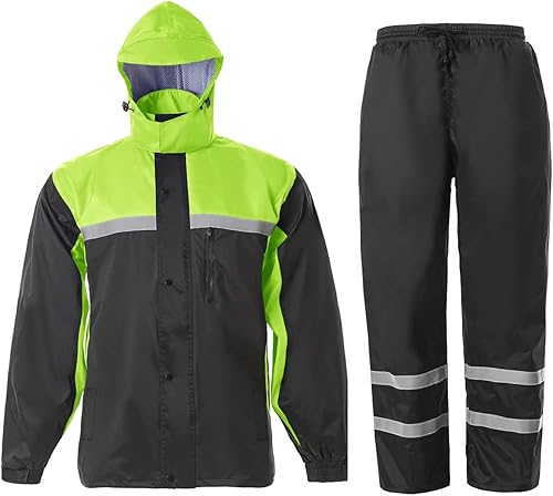 Traje de lluvia para hombre de alta visibilidad, reflectante, chaqueta de lluvia para el trabajo, para todos los deportes, granja, pesca, motocicleta