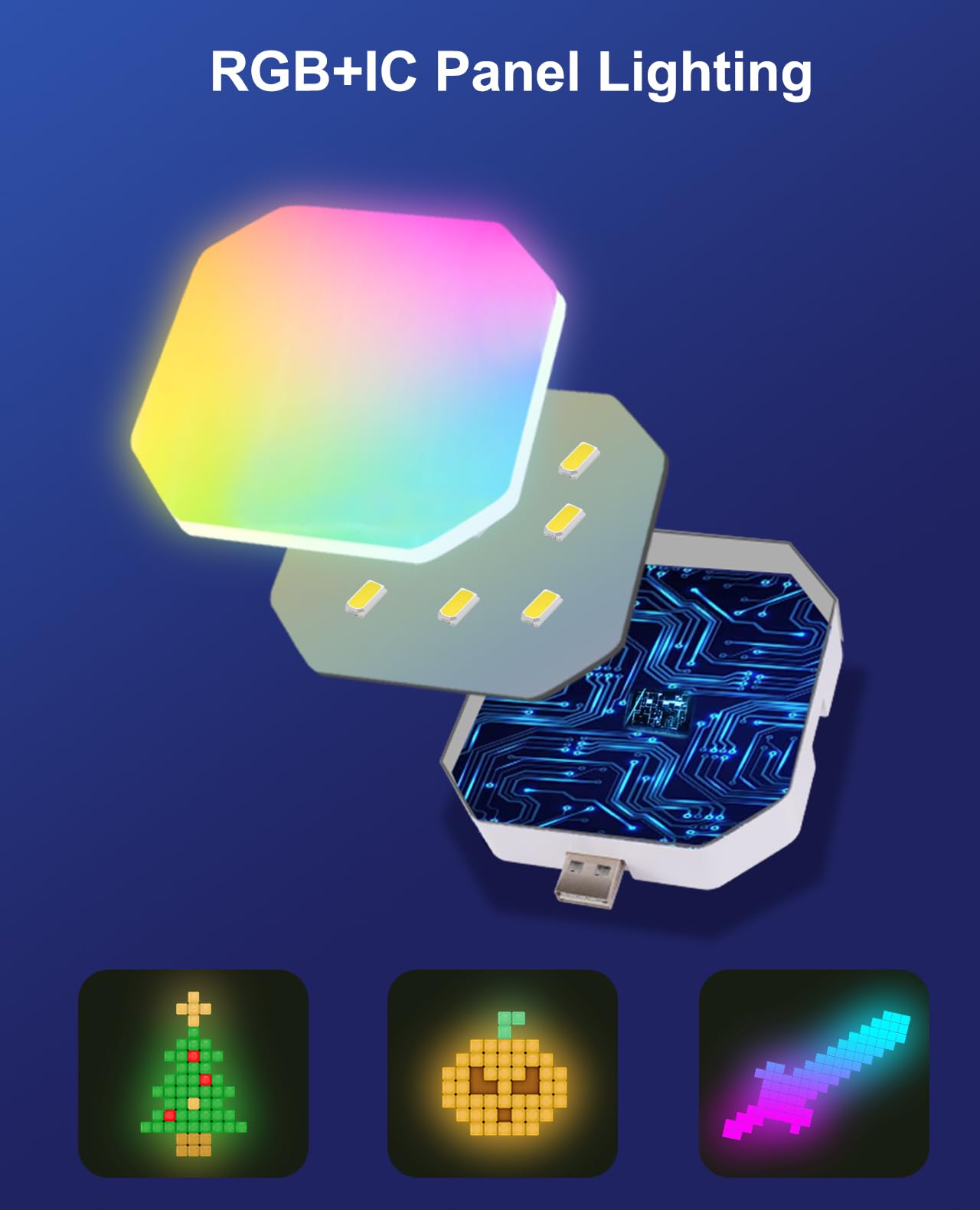 Hexagon LED Panel Wandleuchte, Smart RGBIC Gaming LED Wandpaneele Beleuchtung 12 DIY Quadrate Funktioniert mit Alexa und Google Assistant, Musik Sync App-Steuerung für Gaming Setup Wohnzimmer TV Deko