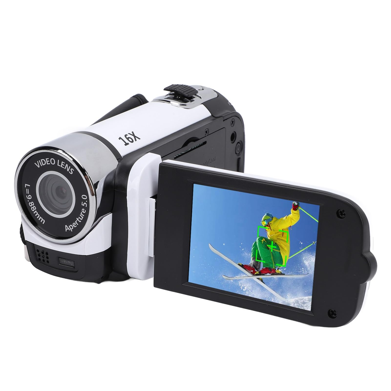 Asixxsix Videocamera con Zoom Digitale da 16 Pollici, Videocamera 1080P da 16 MP con Schermo da 2,4 Pollici con Luce di Riempimento, Uscita USB, Supporta Selfie e Microfono Esterno (WHITE)
