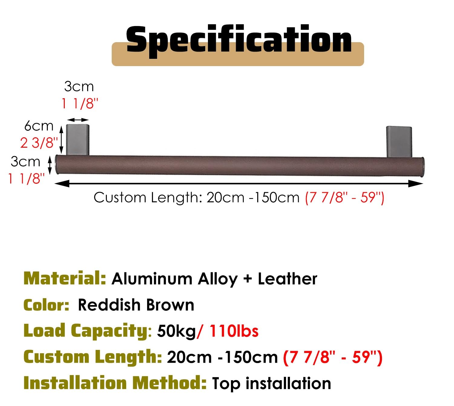 Asta per Armadio in Pelle montata sulla Parte Superiore - Barra Organizer Antiscivolo per Vestiti, Stanza Hobby, casa e Ufficio (53,5 pollici/136 cm) - Accessorio per Armadio Resistente ed e