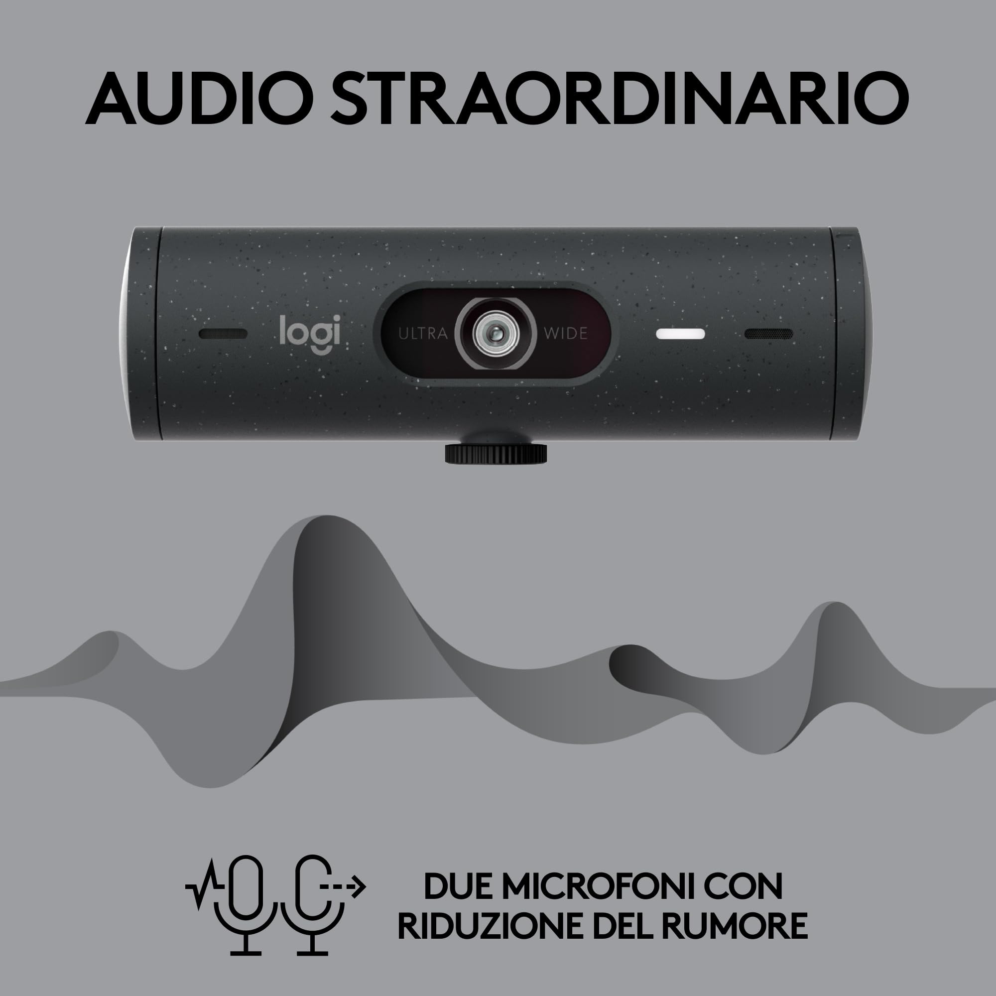 Logitech Brio 505 Webcam Full HD con correzione automatica dell’illuminazione, inquadratura, modalità Mostra, 2 microfoni con riduzione del rumore, Msft Teams, Google Meet, Zoom - Grigio