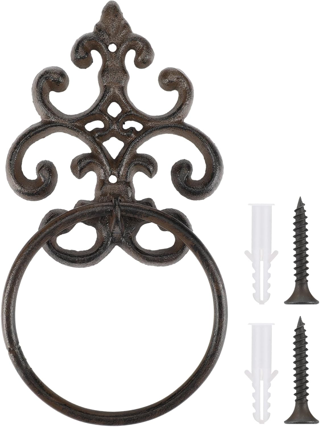 1 Pcs White Vintage Cast Iron Solid Towel Ring Fleur De Lis Design Antique Towel Holder for Bathroom Kitchen Accessories Wall Mounted Christmas Party Gifts