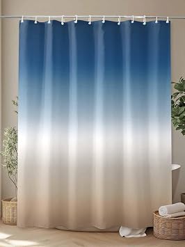 Teamery Shower Curtains Sets for Bathroom Decor Blue to Brown Gradient Ombre Waterproof Bathroom Curtain with Hooks, Watercolor Abstract Art Quick Dry Bathtub Curtains 72x72in
