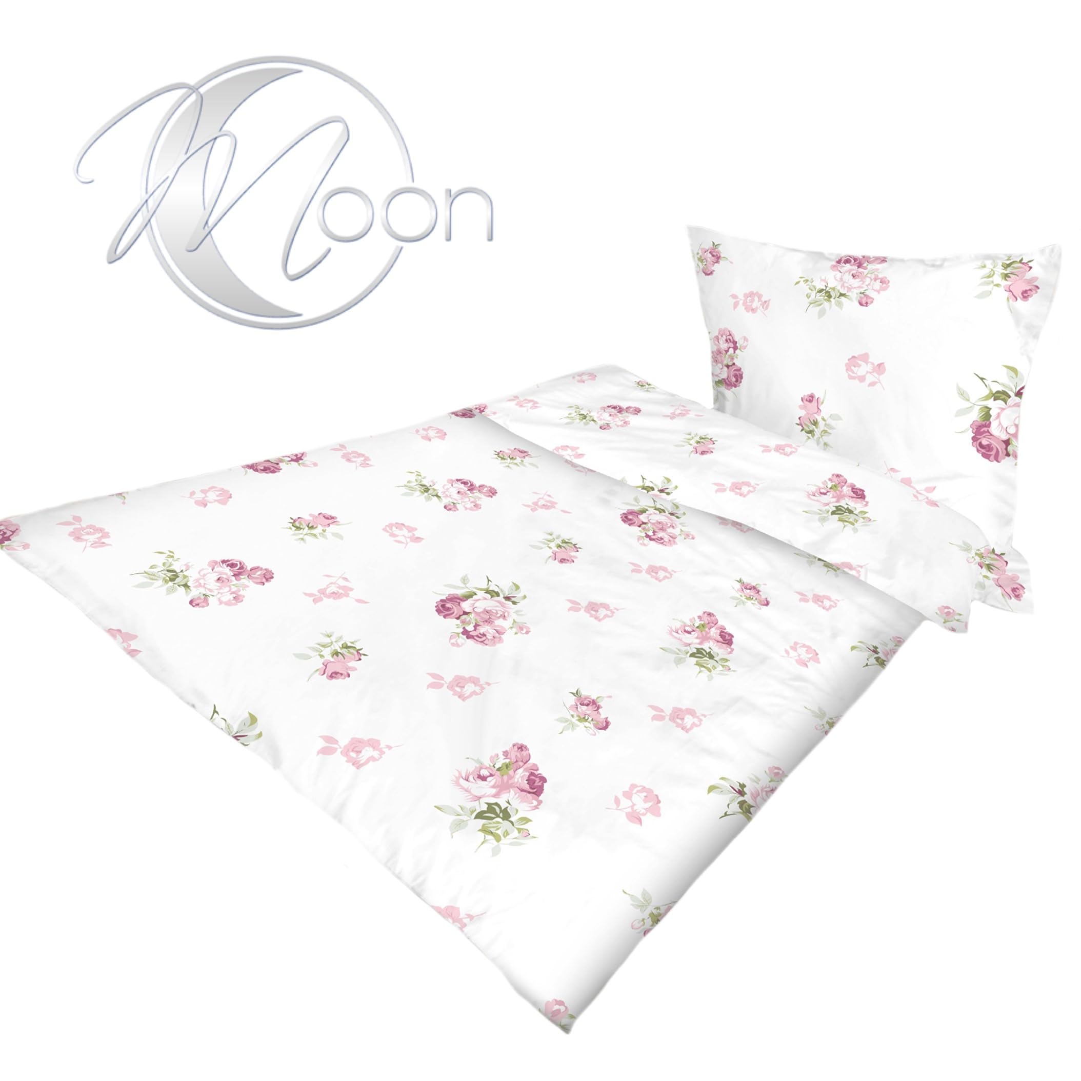 Moon Zestaw 2 pościeli Rosemarie 135 x 200 / 80 x 80 cm - elegancki wzór kwiatowy, 100% bawełna, jakość premium z zamkiem błyskawicznym